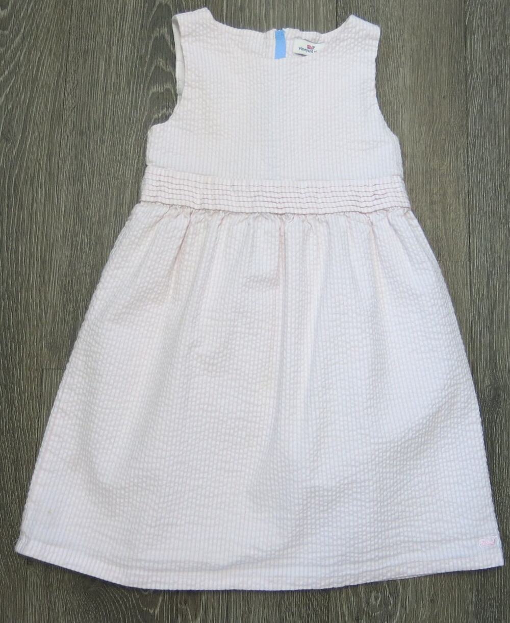 VINEYARD VINES Sleeveless Seersucker Dress Size 5 Girls Summer Stripe Pink White